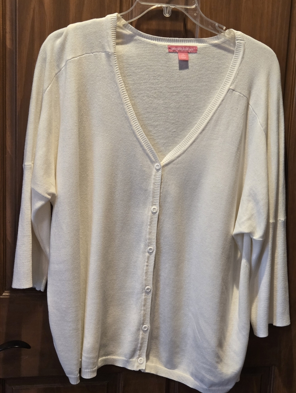 Woman Within White V-Neck Button-Front Cardigan